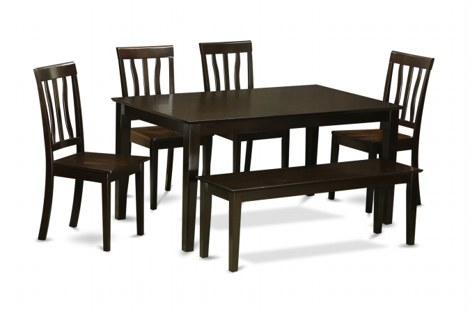 6 Piece Dining Table With Bench Set-Dining Table and 4 Kitchen Chairs and Bench