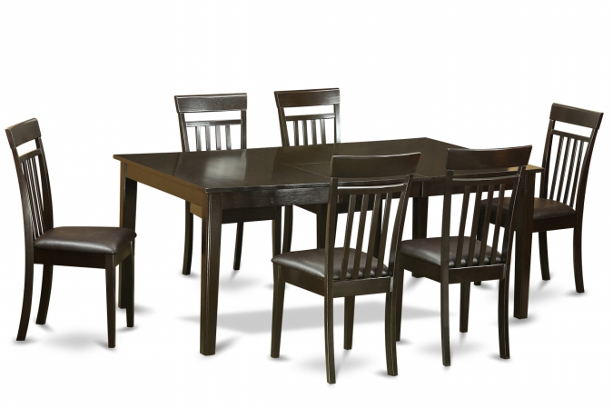 7 Piece Dining Table Set-Table With Leaf and 6 Dinette Chairs