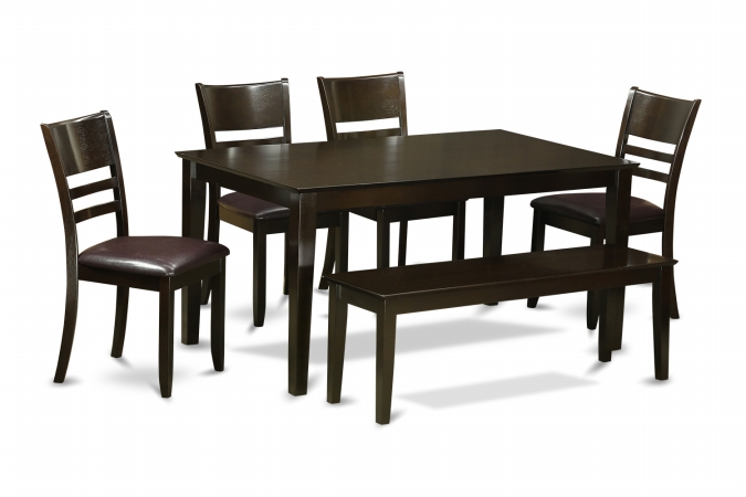 6 Piece Dining Set With Bench- Table and 4 Dining Chairs and Bench