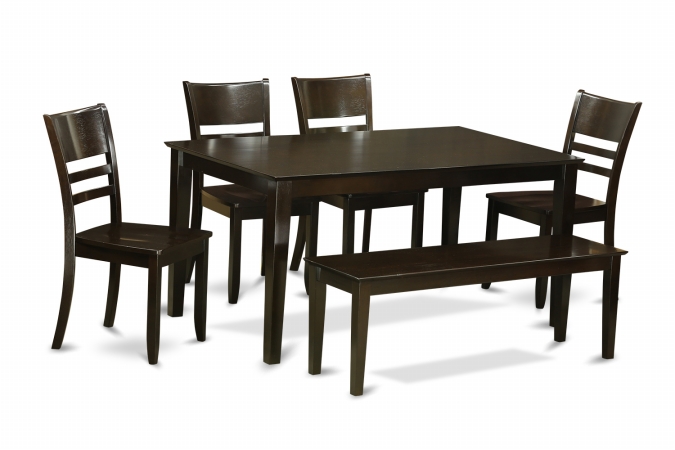 6 Piece Dining Room Set With Bench- Dining Room Table and 4 Ding Room Chairs and Bench