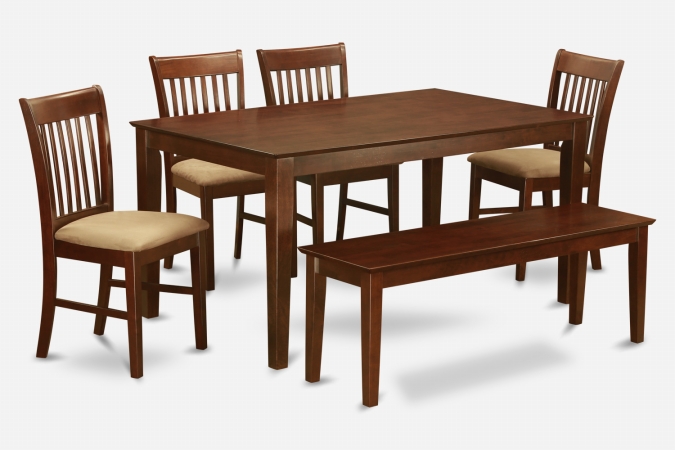 6 Piece Dining Room Table With Bench Set- Table and 4 Dining Chairs and Bench