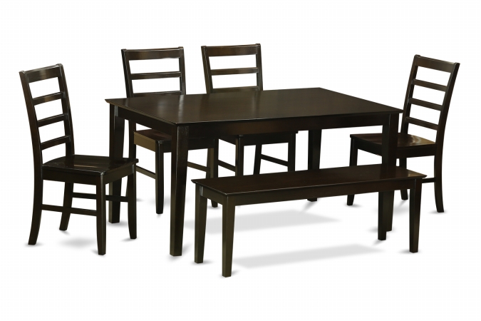 6 Piece Dining Set With Bench Set-Dining Table and 4 Dining Chairs and Bench