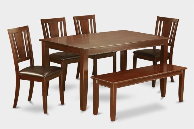 DUDL6-MAH-LC 6 Piece Dining Table Set-With Bench Kitchen Set-Table and 4 Dining Chairs and Bench