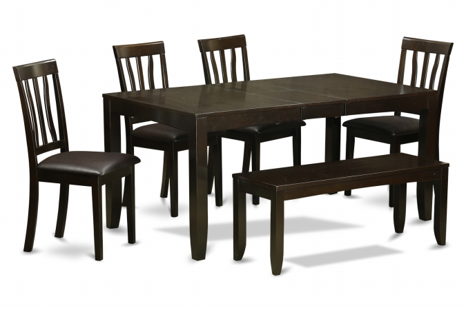 6 Piece Kitchen Table With Bench-Dining Room Table and 4 Dining Chairs and Bench