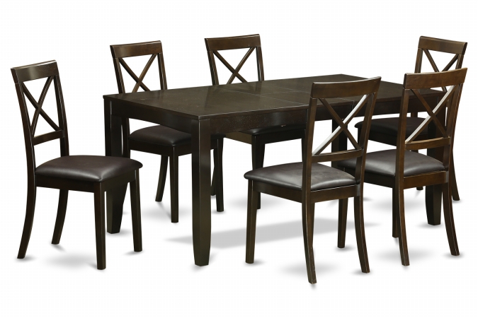 7 Piece Dining Room Set For 6-Dining Table With Leaf and 6 Dining Chairs - Cappuccino