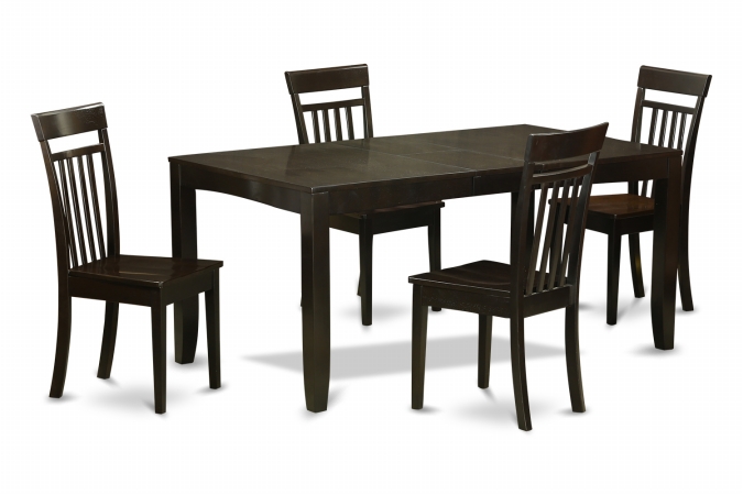 LYCA5-CAP-W 5 Piece Dining Room Set For 4-Dining Room Table With Leaf and 4 Dining Room Chairs