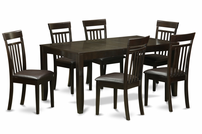 7 Piece Dining Table Set-Table With Leaf and 6 Dining Room Chairs