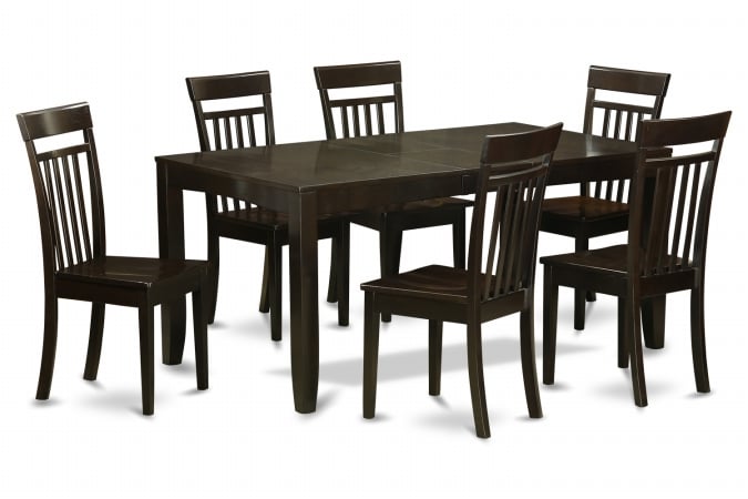 LYCA7-CAP-W 7-Pc Dining Room Table Set-Kitchen Tables With Leaf and 6 Chairs For Dining Room