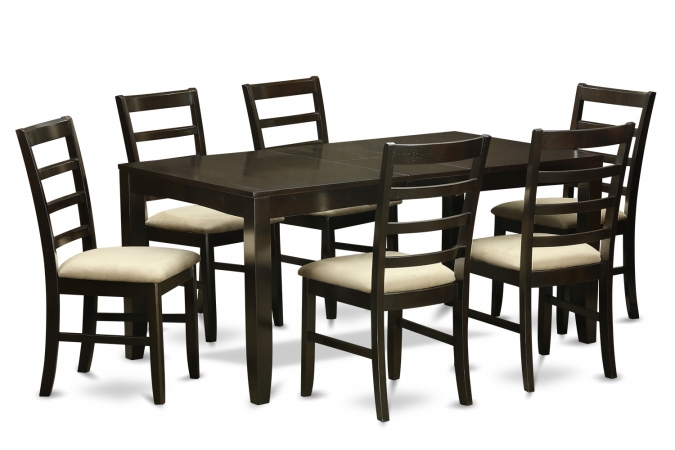 7 Piece Dining Room Set-Dining Table With Leaf and 6 Dining Chairs - Cappuccino