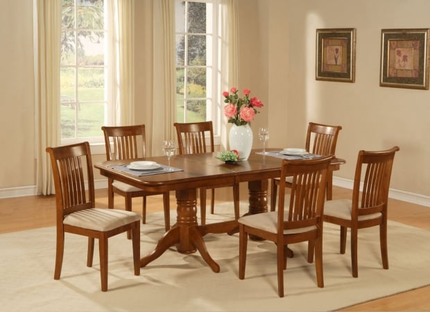 NAPO9-SBR-C 9 Piece Dining Room Table Set Table With A Leaf and 8 Chairs For Dining -  East West Furniture