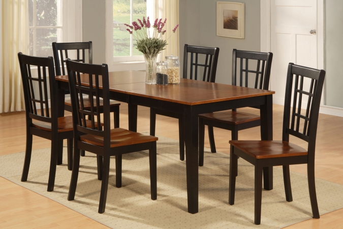 5 Piece Dining Room Set-Table With Leaf Plus 4 Chairs For Dining Room - Black & Cherry