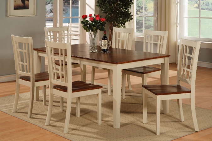 NICO7-WHI-W 7 Piece Dining Room Set-Dining Table With Leaf and 6 Kitchen Dining Chairs -  East West Furniture