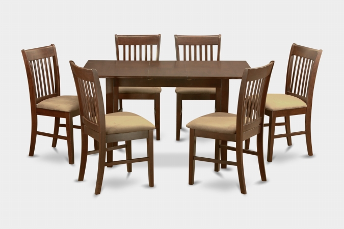 Picture of East West Furniture NOFK7-MAH-C 7 Piece Kitchen Nook Dining Set-Table With Leaf and 6 Dining Room Chairs