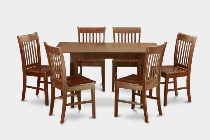 7 Piece Small Kitchen Table Set- Table With Leaf and 6 Dining Room Chairs