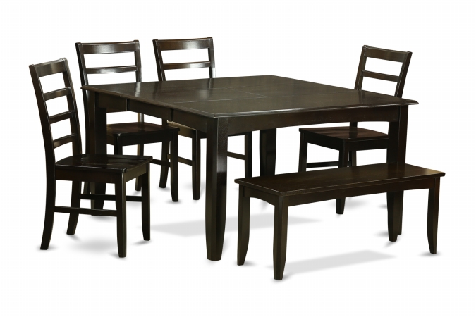 PARF6-CAP-W 6 Piece Dining Set With Benchkitchen Table With Leaf and 4 Dining Chairsplus Bench