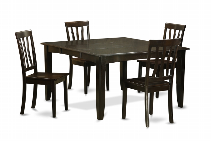 5 Piece Dining Table Set For 4-Table With Leaf and 4 Kitchen Chairs