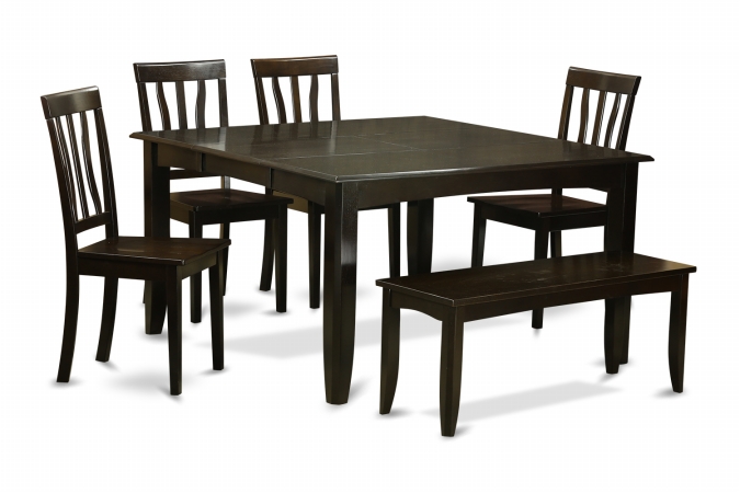 6 Piece Dining Room Set With Benchtable With Leaf and 4 Dining Chairsplus Bench