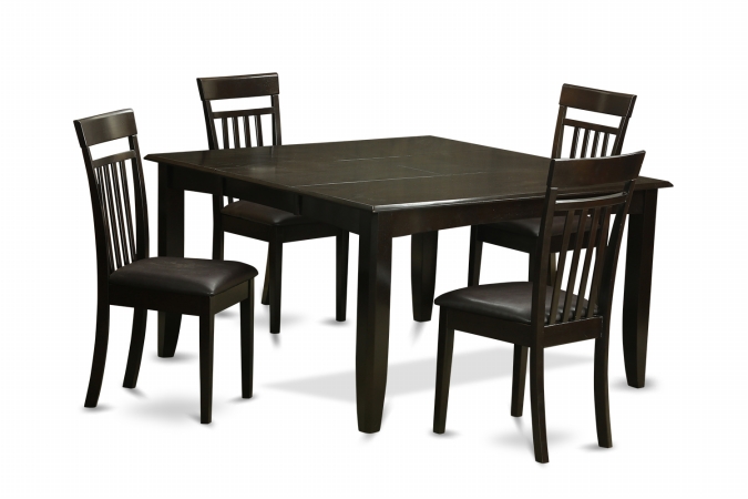 5 Piece Dining Table Set For 4-Dinette Table With Leaf and 4 Dinette Chairs - Cappuccino