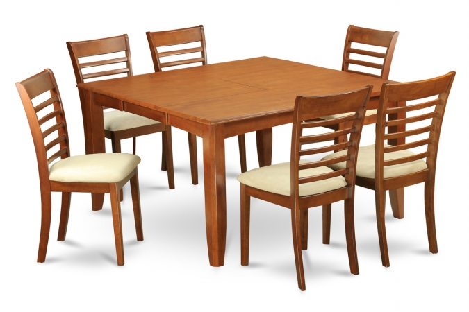 PFML9-SBR-C 9 Piece Formal Dining Room Set-Dinette Table With Leaf and 8 Kitchen Chairs -  East West Furniture