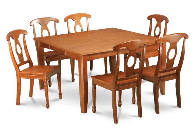7 Piece Dining Room Table Set-Dinette Table With Leaf and 6 Kitchen Chairs - Saddle Brown