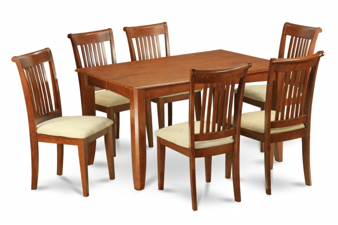 9 Piece Dining Room Table Set-Table With Leaf and 8 Kitchen Chairs - Saddle Brown