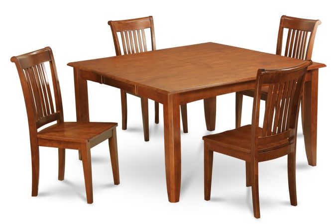 PFPO9-SBR-W 9 Piece Dining Room Set For 8-Kitchen Table With Leaf and 8 Dinette Chairs -  East West Furniture