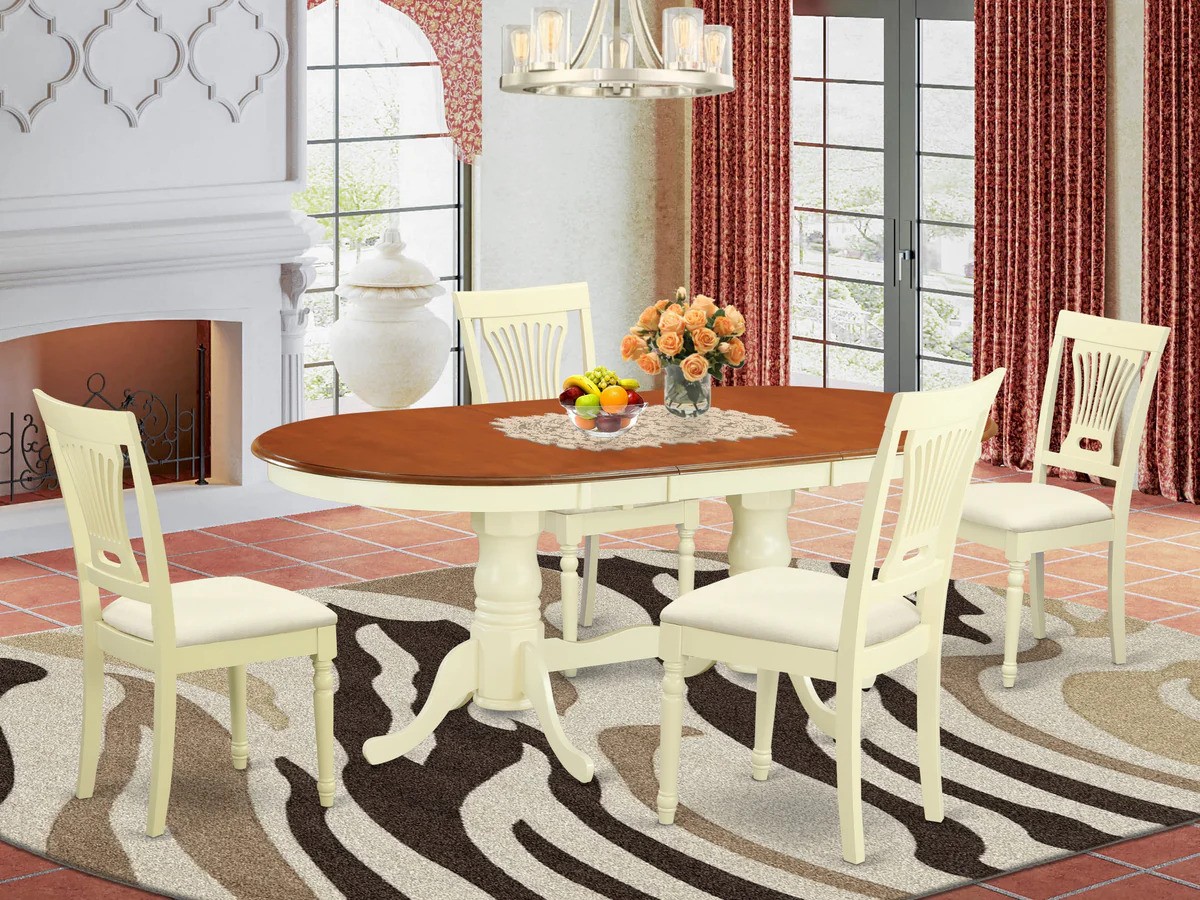 PLAI5-WHI-C 5 Piece Dining Table Set -  Table and 4 Dining Chairs