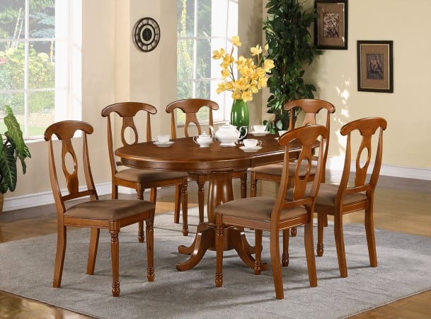 PONA7-SBR-C 7 Piece Dining Room Set-and Oval Dining Table With Leaf and 6 Dining Chairs -  East West Furniture