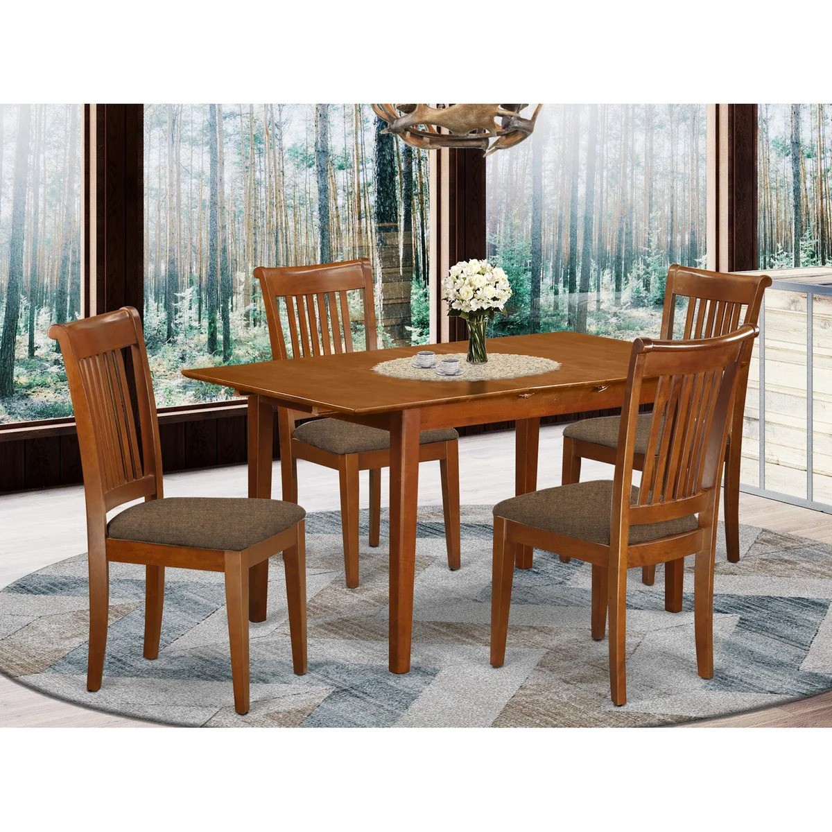 5 Piece Small Kitchen Table Set Table With Leaf and 4 Dining Room Chairs