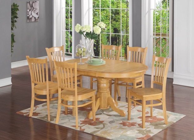 Picture of East West Furniture AVGR7-OAK-W 7 Piece Formal Dining Room Set-Oval Dinette Table With Leaf and 6 Dining Chairs
