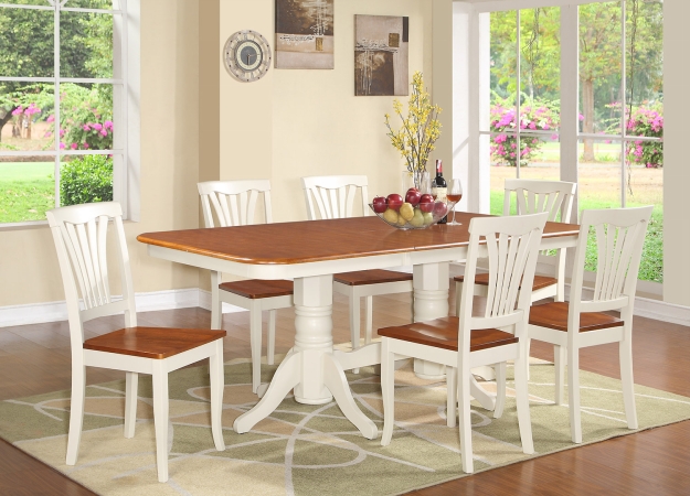 NAAV7-WHI-W 7 Piece Dining Room Set-Dining Table With A Leaf and 6 Dining Room Chairs -  East West Furniture