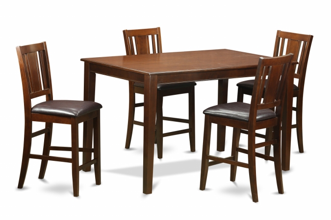 5 Piece Pub Table Set-Gathering Table and 4 Kitchen Bar Stool - Mahogany