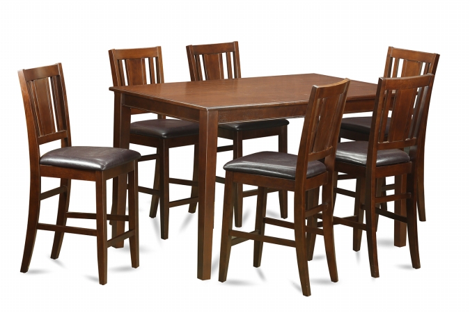 7 Piece Gathering Table Set-Counter Height Table and 6 Counter Height Chairs - Mahogany