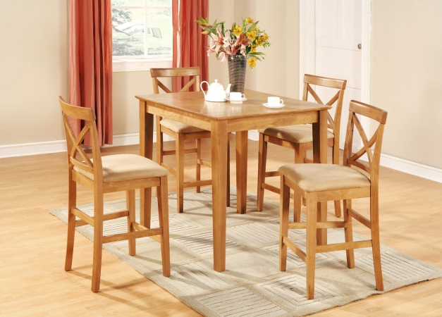 Picture of East West Furniture PUBS5-OAK-C 5 Piece Counter Height Table-Counter Height Table and 4 Kitchen Counter Chairs