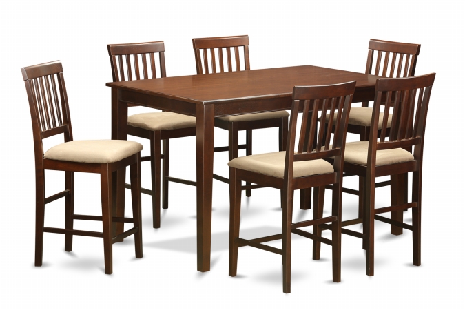 7 Piece Counter Height Dining Set-Counter Height Table and 6 Kitchen Bar Stool - Mahogany