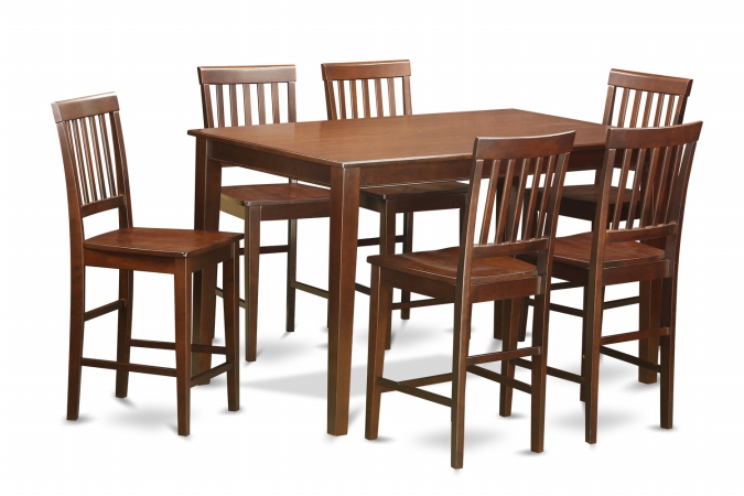 7 Piece Gathering Table Set- Pub Table and 6 Bar Stools - Mahogany