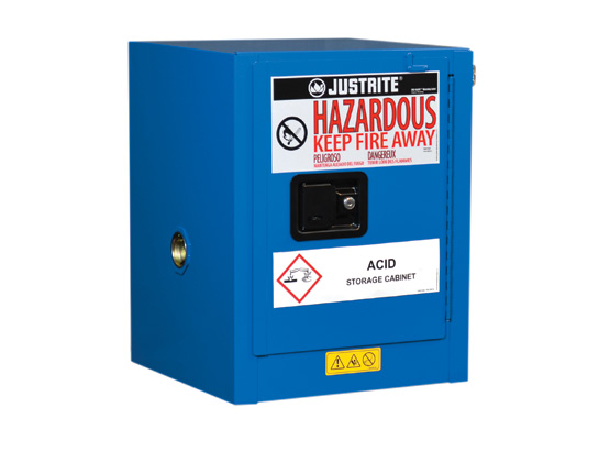 Justrite 860428 Sure-Grip Ex Countertop Hazardous Material Stl Safety Cabinet- Cap. 4 Gallons- Self-Close - Royal Blue