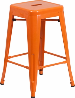24-Inch Orange Backless Metal Counter Stool - Stackable Design