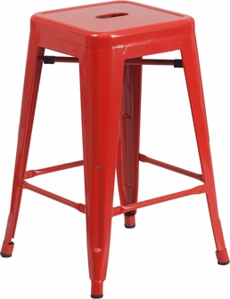 CH-31320-24-RED-GG 24 Inch Backless Red Metal Counter Height Stool