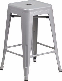 24in. Silver Backless Metal Counter Stool - Stackable Design
