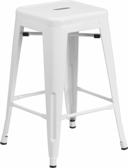 24in. Backless White Metal Counter Stool - Stackable Design