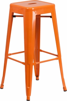 Backless Orange Metal Bar Stool - 30 Inch - Stackable Design