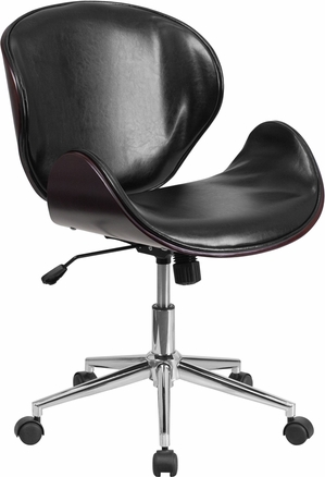 SD-SDM-2240-5-MAH-BK-GG Mid-Back Mahogany Wood Swivel Conference Chair in Black Leather -  Flash Furniture