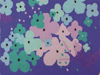 Picture of Barb Tourtilotte PY-BT013 Flowers On Blue Rug&#44; 22 x 34 in.