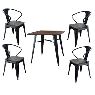 Buffalo BSSET31 AmeriHome Loft Glossy Black Dining Set with Wood Tops, 5 Piece