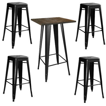 Buffalo BSSET35 AmeriHome Loft Glossy Black Pub Set with Wood Top Table, 5 Piece