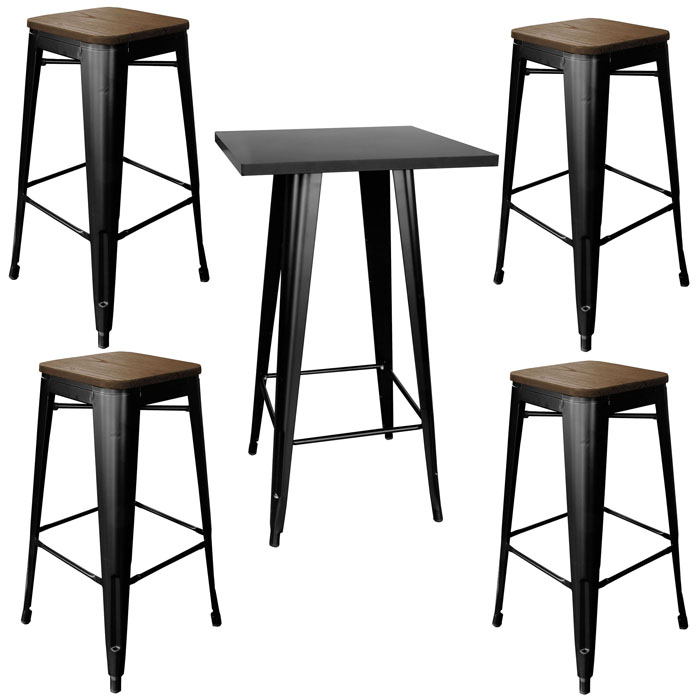 Buffalo BSSET36 AmeriHome Loft Glossy Black Pub Set With Wood Top Bar Stools, 5 Piece