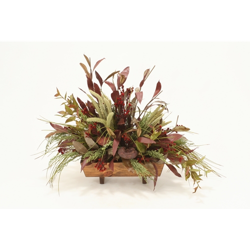 Distinctive Designs International  Fall Silk Foliages - Grasses And Pods In Stained Rectangle Wood Planter