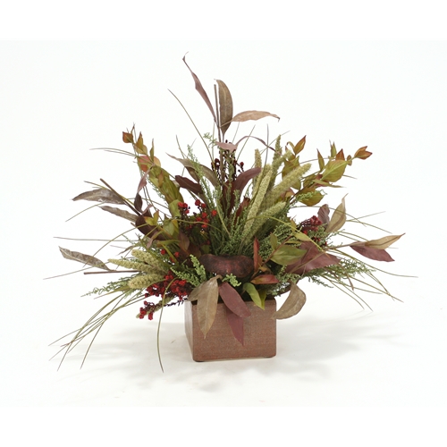 Distinctive Designs International Dried Fall Arrangement - Autumn Copper Pot - Small - Realistic Foliage