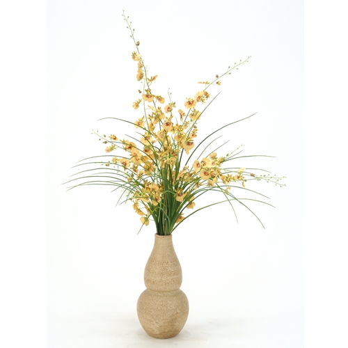 Distinctive Designs International Gold Silk Oncidium Orchids- Grass In Aged Almond Rio Vase